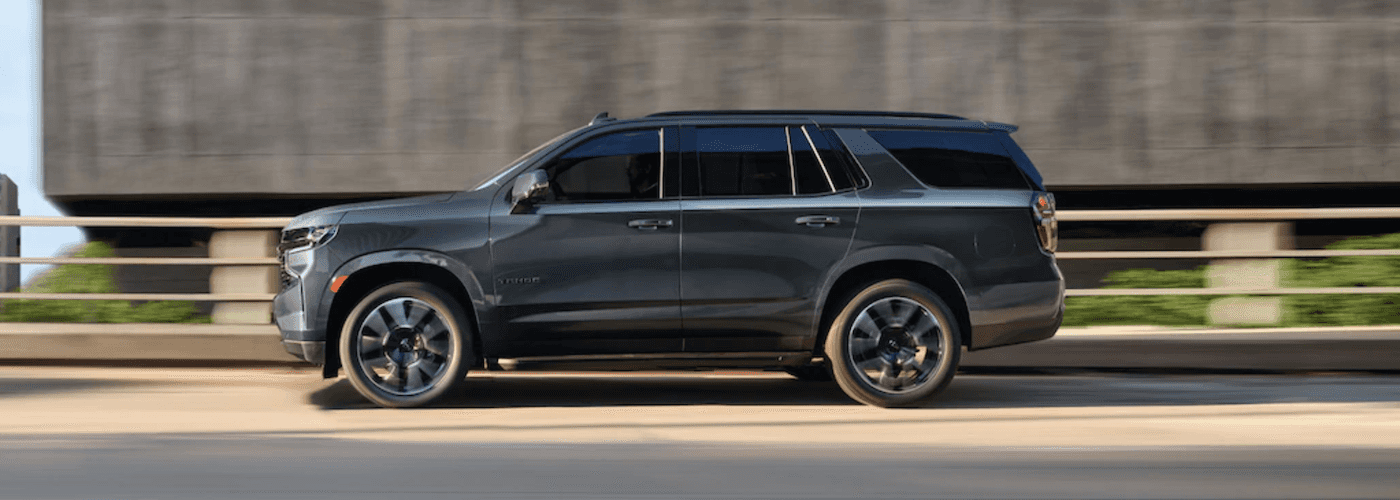 2021 chevy tahoe black exterior driving down road