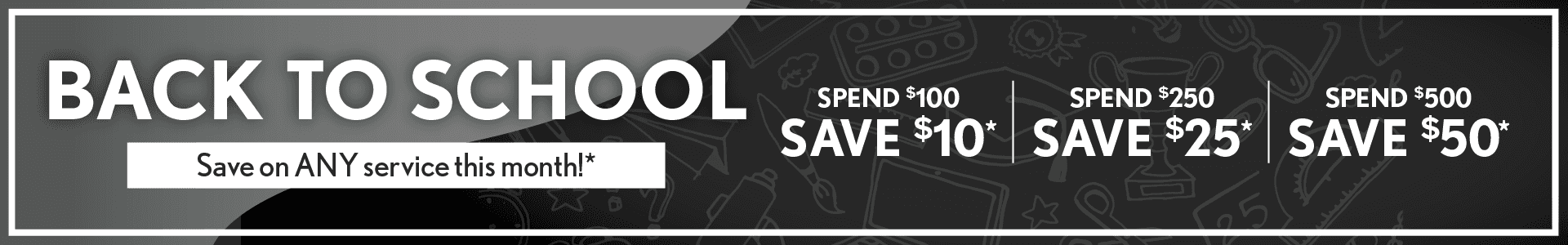 $10 off $100, $25 off $250, $50 off $500