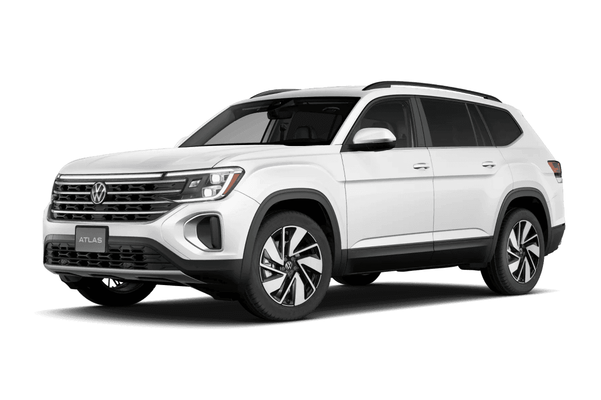 Front three-quarter view of a white Volkswagen Atlas.
