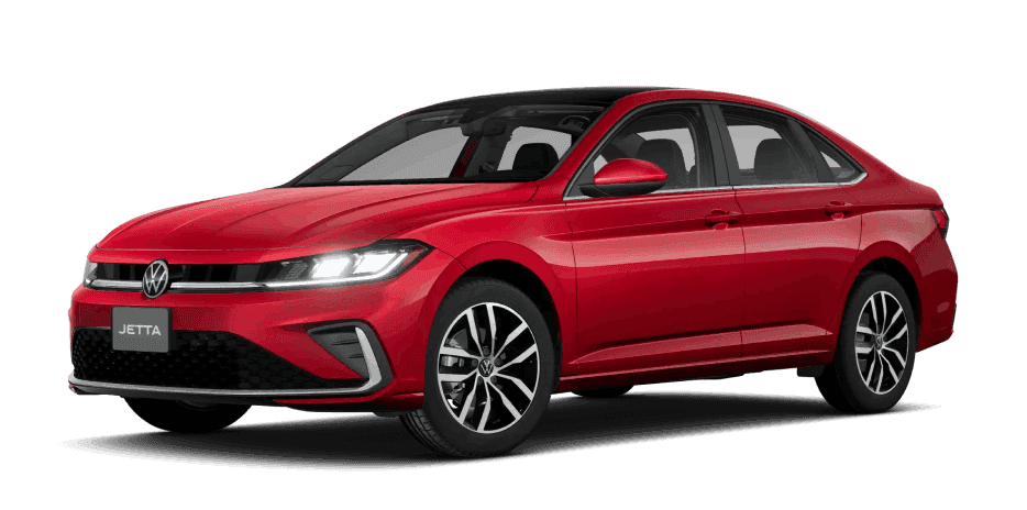 Red Volkswagen Jetta shown from a front three-quarter view.