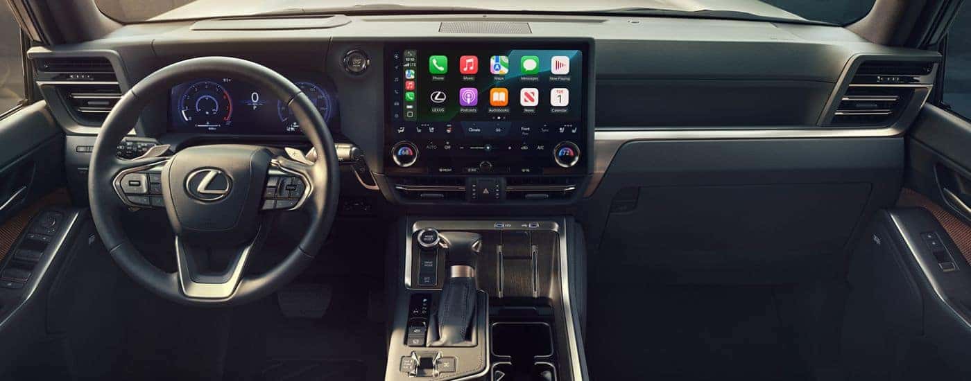 Infotainment display and steering in a 2026 Lexus GX 550 Luxury+.