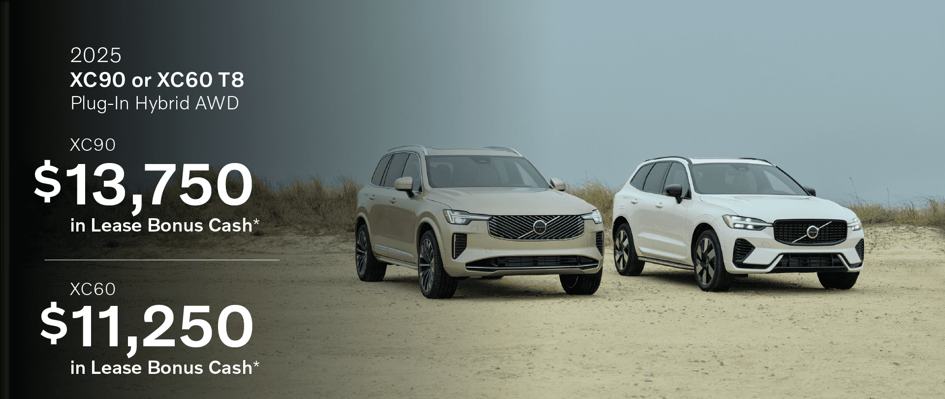 2025 XC90 Plug-In Hybrid/XC60 Plug-In Hybrid T8 AWD: Get $13,750 (XC90) in Lease Bonus Cash or Get $11,250 (XC60) in Lease Bonus Cash