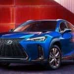 Fuel efficient Lexus UX hybrid SUV in cobalt blue