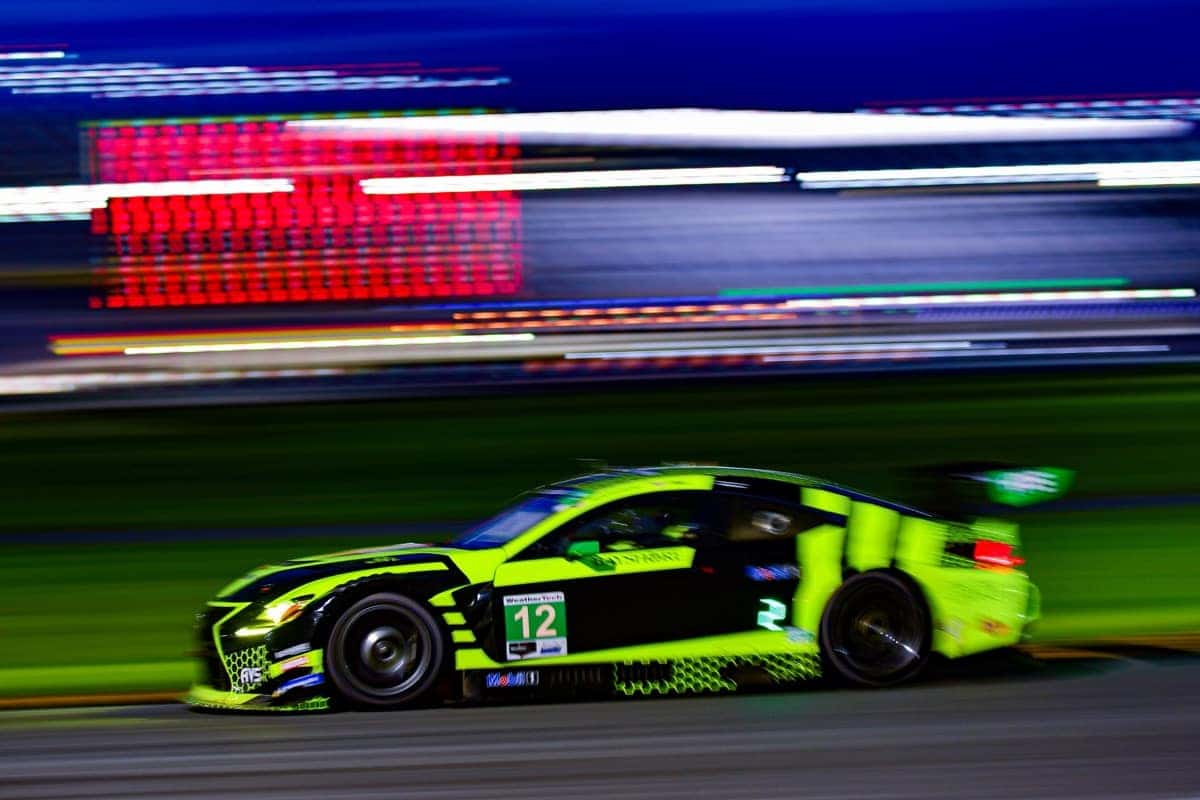 Lexus RC F GT3 Vasser Sullivan number 12 racing at night