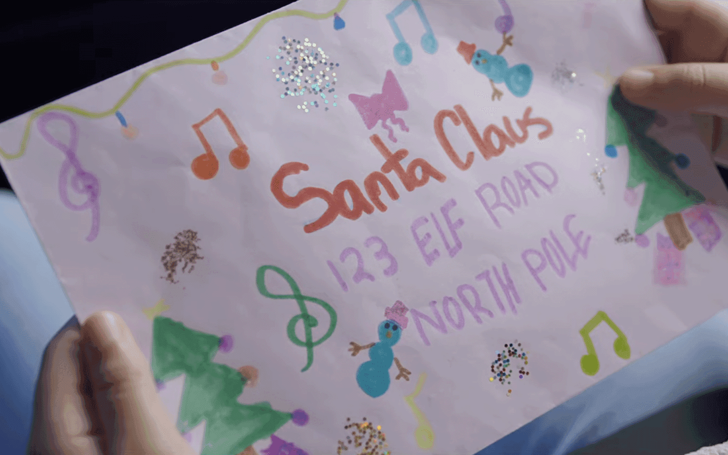 pink envelope addressed to santa clause