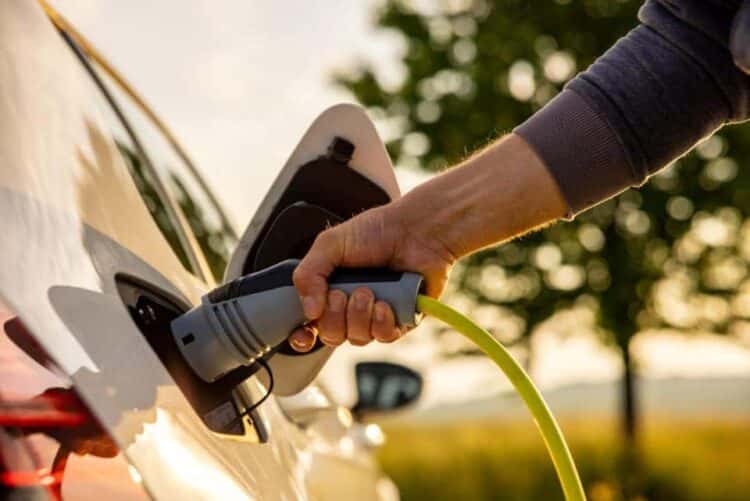Discover The Lexus Electric Lineup - man's hand holding electric charger to charge an electric vehicle