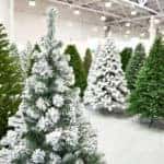 Decorative artificial Christmas trees in the store