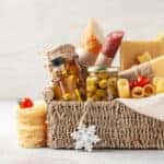 Products food in jars in a gift basket.