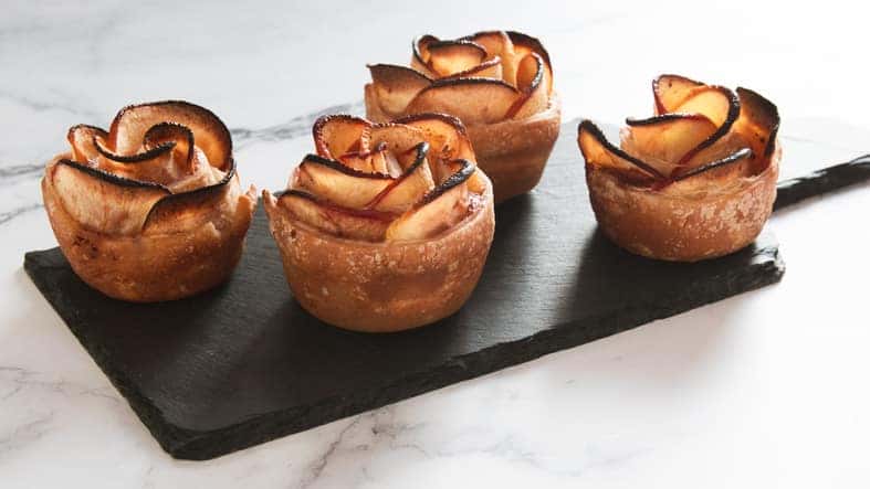 Dessert, pastry, apple rose with puff pastry