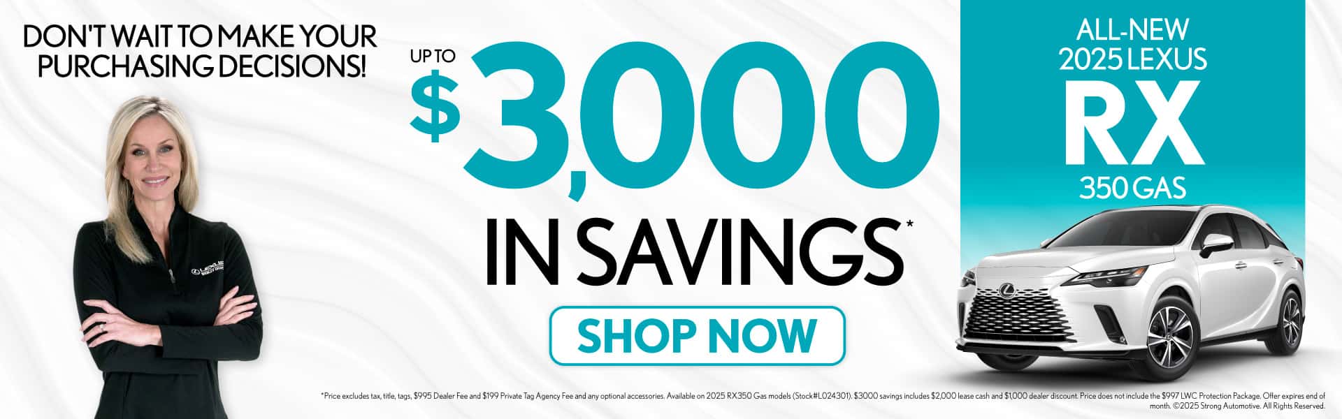 All New 2025 Lexus RX 350 Gas Up to $3,000 in Savings*
