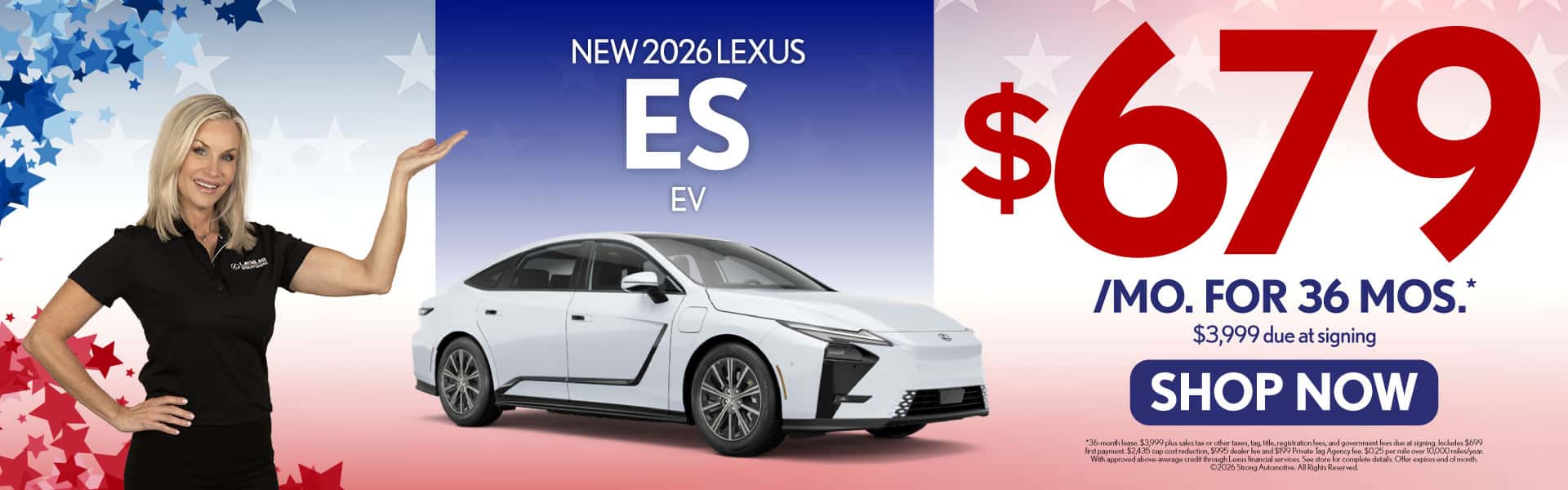 New 2026 Lexus ES EV $679/mo for 36 mo - $3,999 due at signing