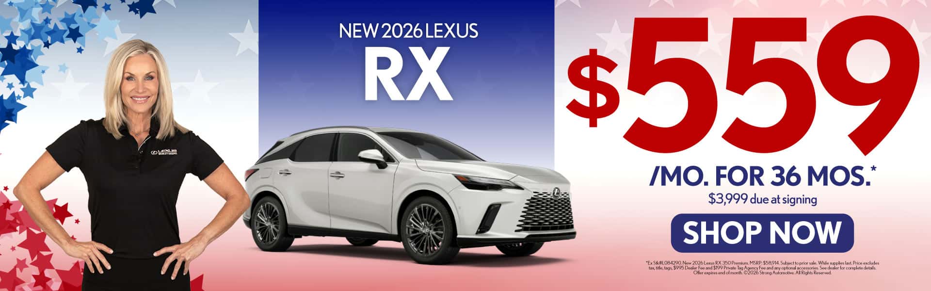 New 2026 Lexus RX $559/mo for 36 months* - $3,999 due at signing