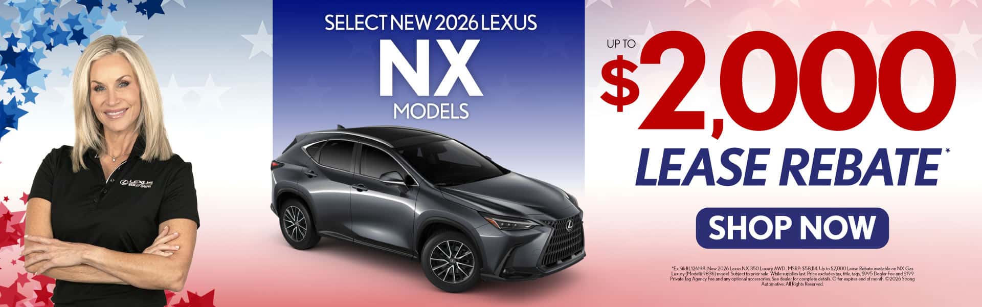 Select New 2026 Lexus NX models Up to $2,000 Lease Rebate
