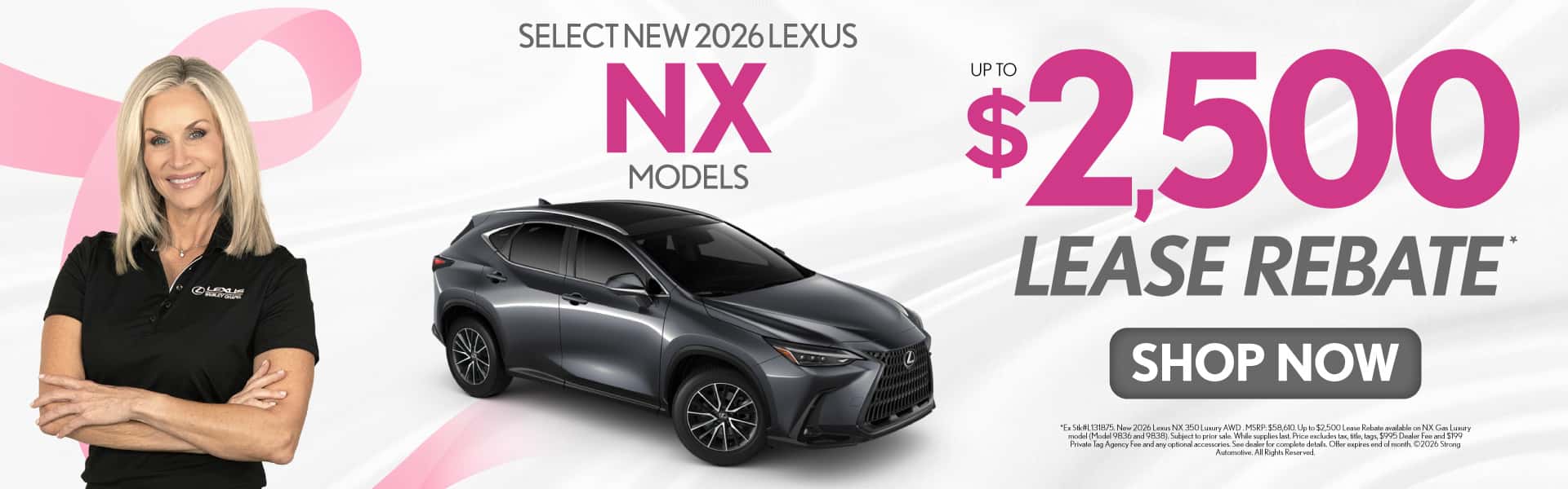 Select New 2026 Lexus NX models Up to $2,500 Lease Rebate