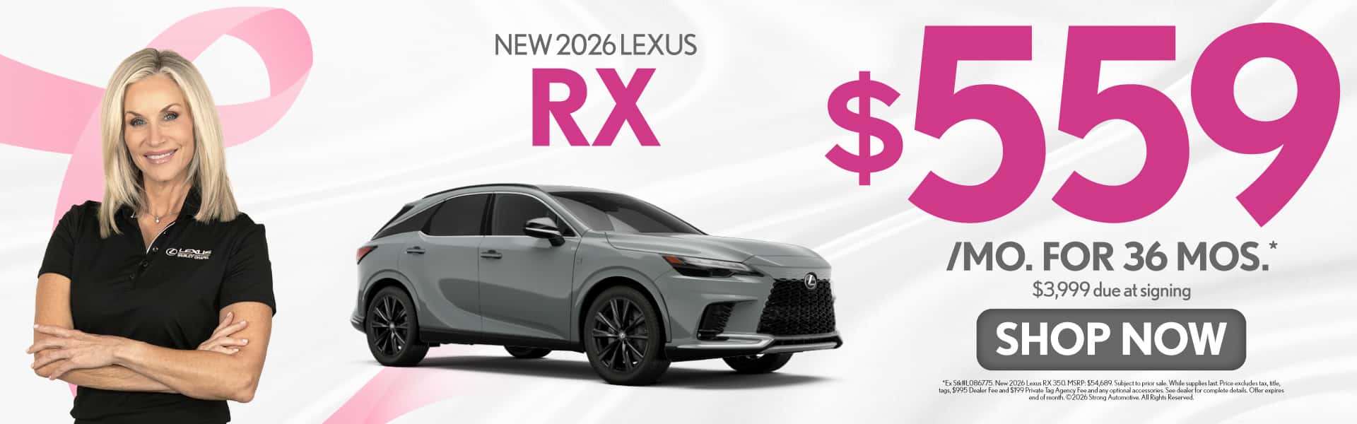 New 2026 Lexus RX $559/mo for 36 months* - $3,999 due at signing