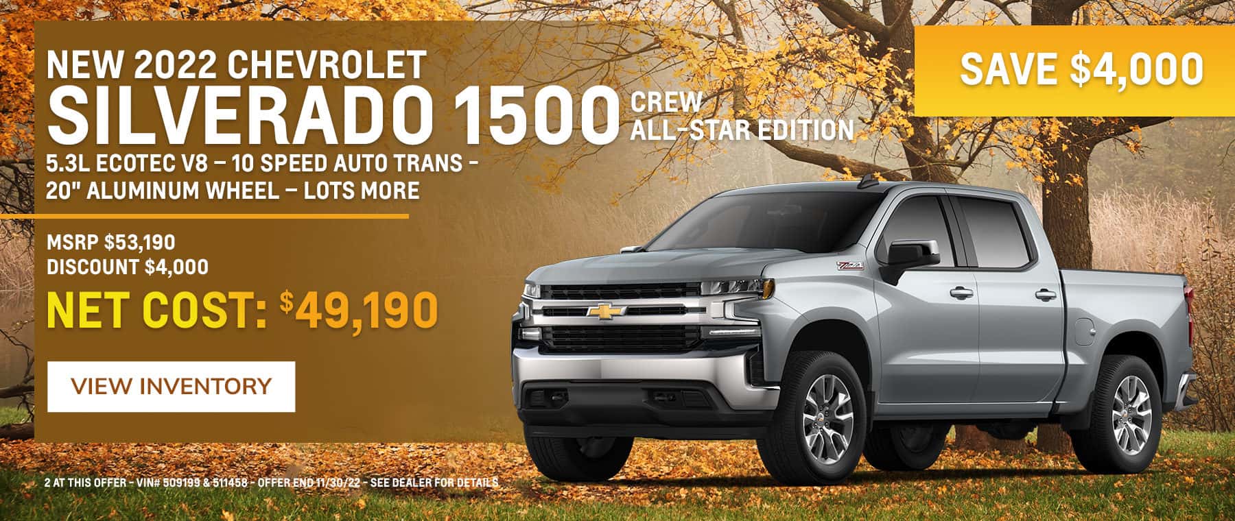 SAVE $4,000 on the NEW 2022 CHEVY SILVERADO 1500 CREW ALL-STAR EDITION 5.3L ECOTEC V8 – 10 SPEED AUTO TRANS - 20