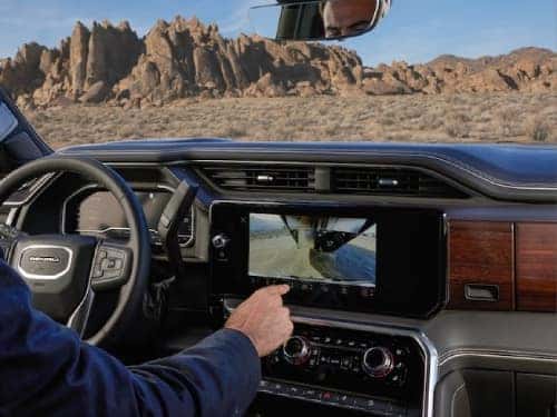 2024 GMC Sierra HD view of touchscreen displaying rear camera