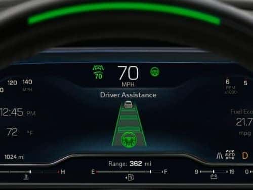 2024 Chevrolet Suburban close up view of driver infotainment showing super cruise feature