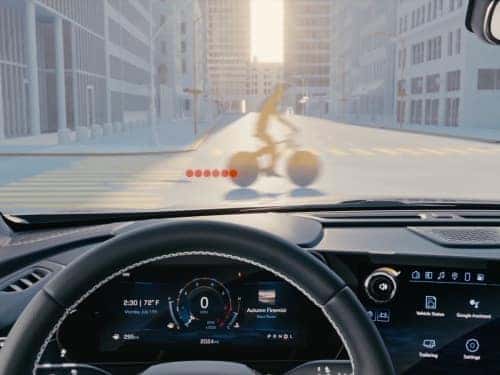 2025 Chevrolet Traverse model view of front pedestrian and bicycle braking safety feature