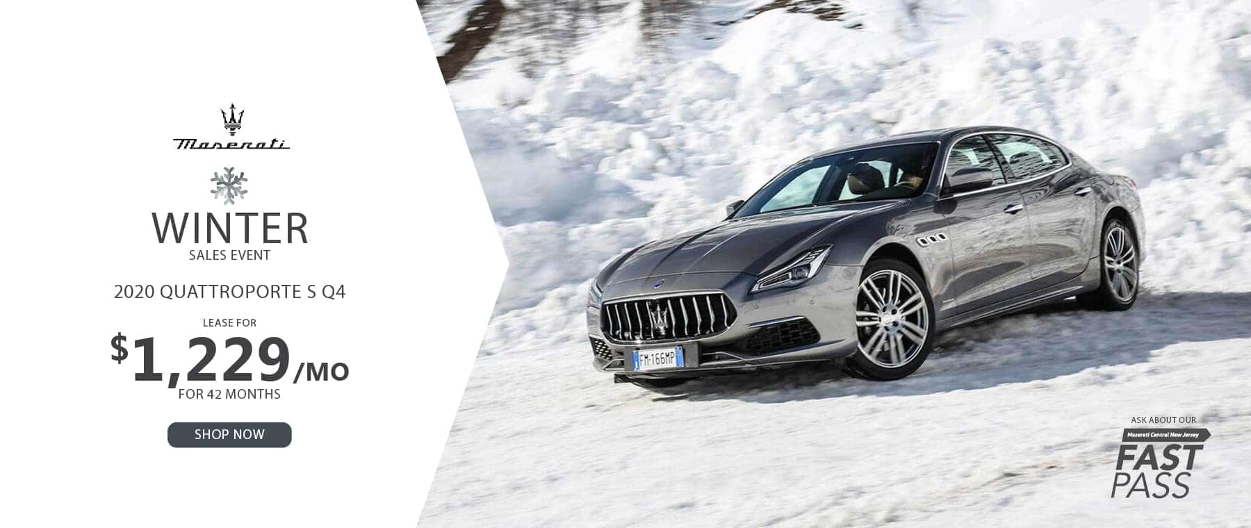 silver Quattroporte driving in snow