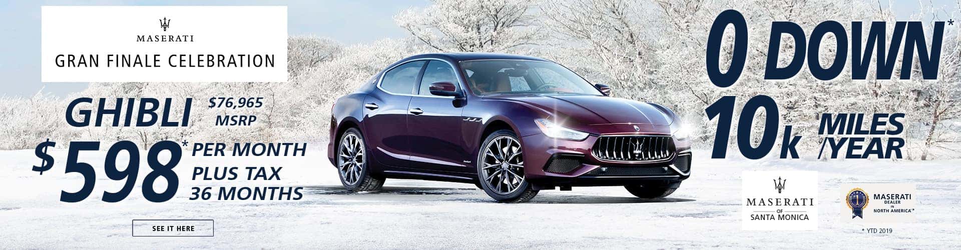 Ghibli $0 Zero Down and 10,000 miles per year lease special special