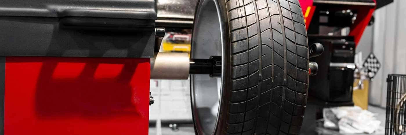 Close up view of a wheel being balanced