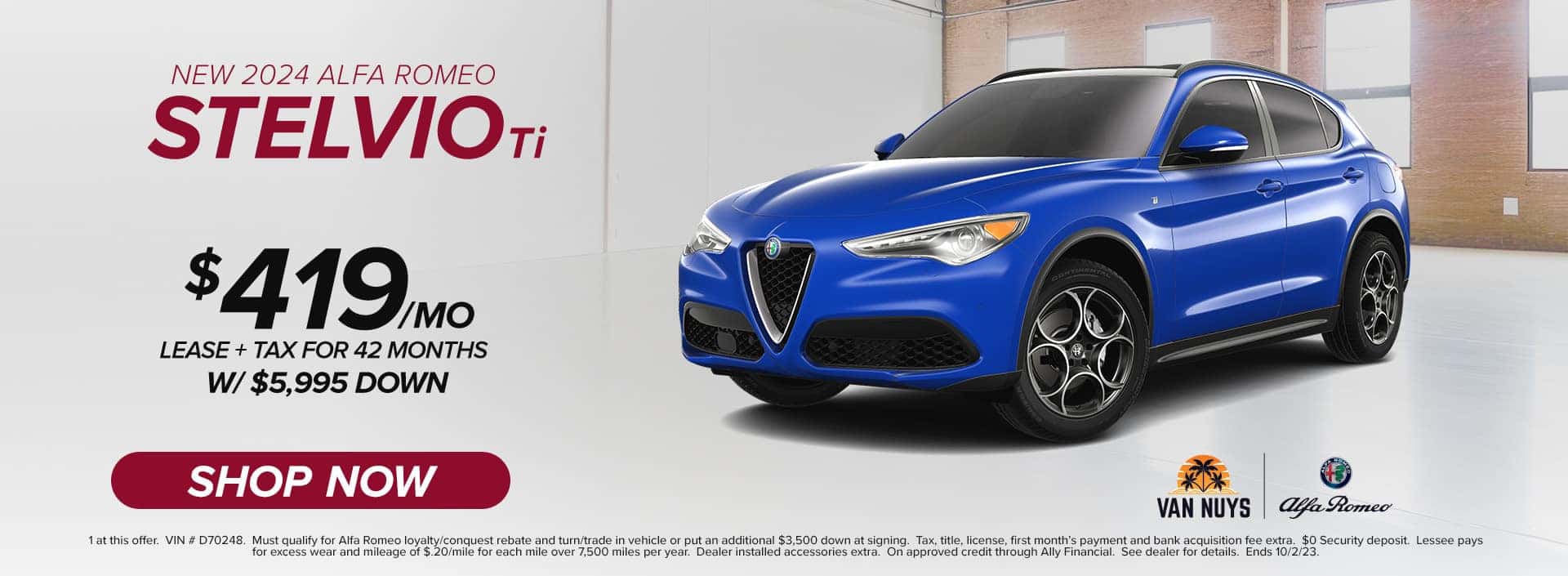 New 2024 Alfa Romeo Stelvio Sprint RWD $419/Mo. lease + tax for 42 months W/ $5,995 Down