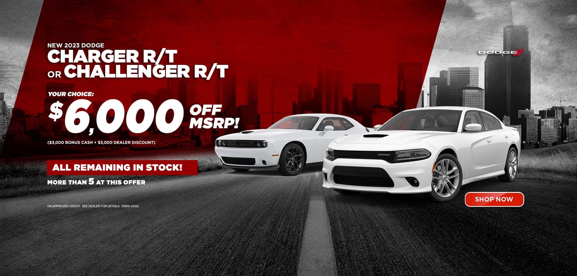 New 2023 Doge Charger R/T or Challenger R/T your choice: $6,000 OFF MSRP