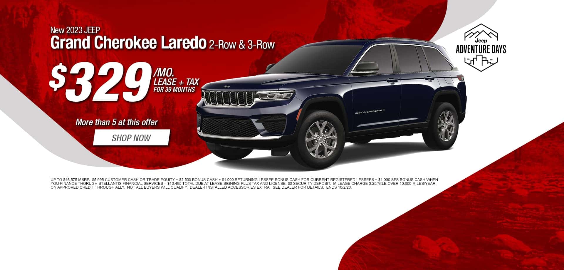 New 2023 Jeep Grand Cherokee Laredo 2-Row and 3-Row $329/Mo. lease + tax for 39 months