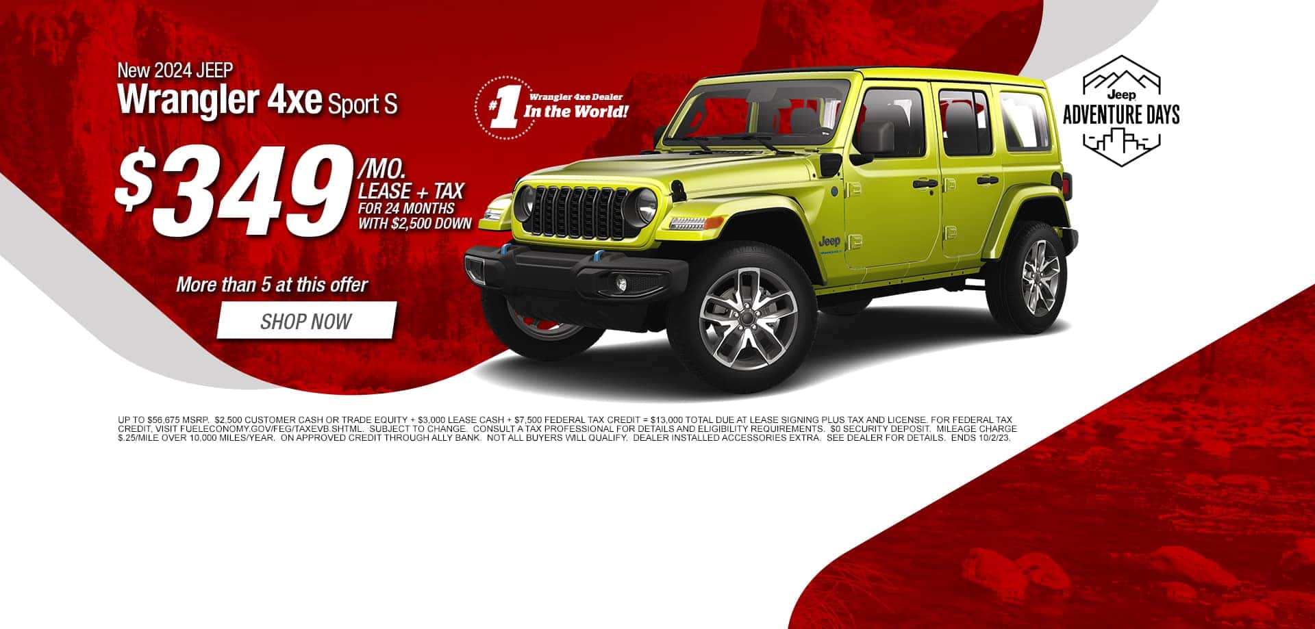 New 2023 Jeep Wrangler 4xe Sport S $399/Mo. Lease for 24 months with $2,500 Down!