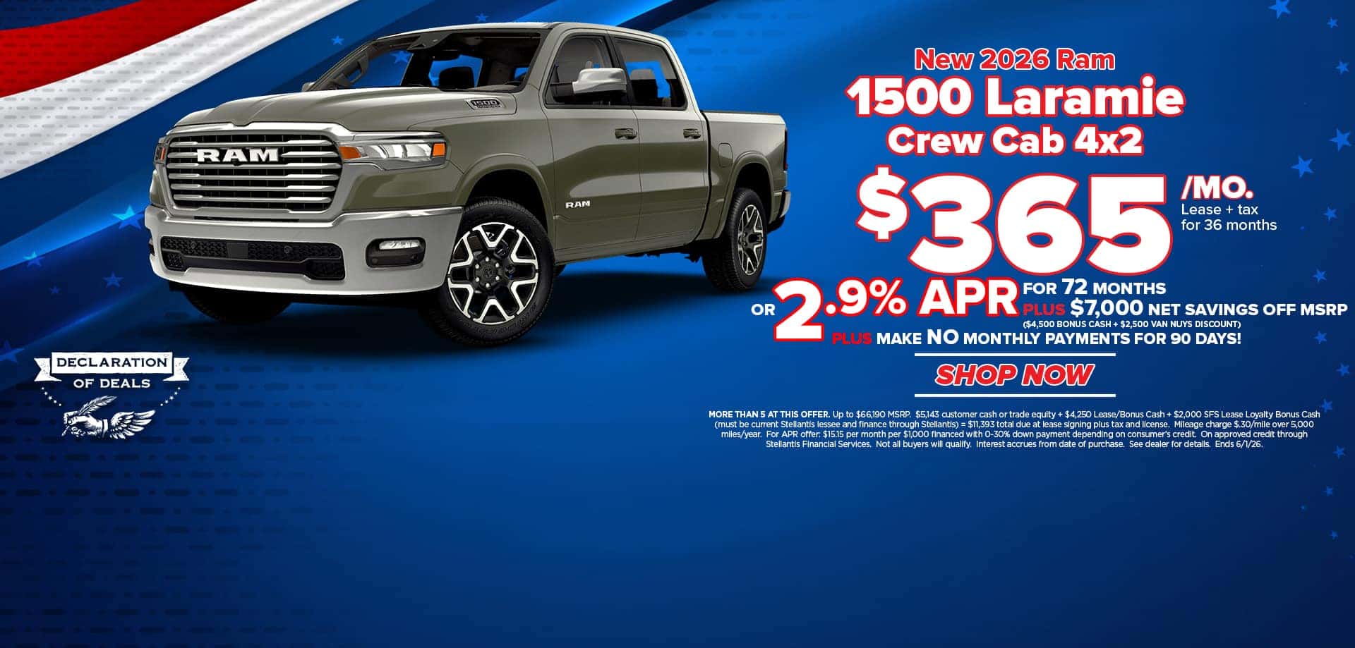 Now lease a new 2026 Ram 1500 for $365/mo.