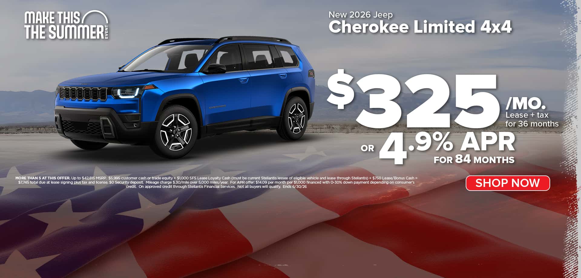 Now lease a new Jeep Cherokee for just $325/mo.