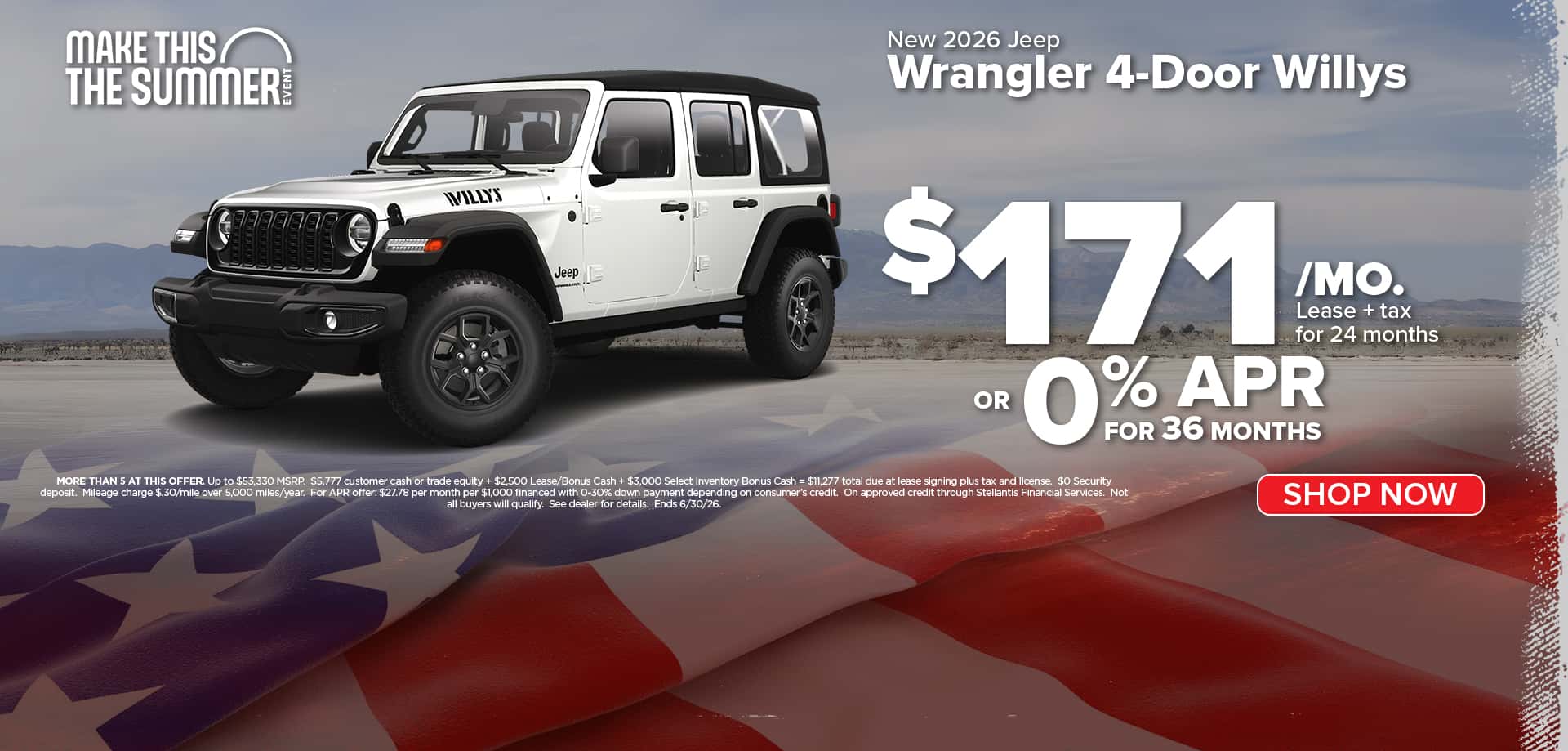 Now lease a new Wrangler for just $171 a month!