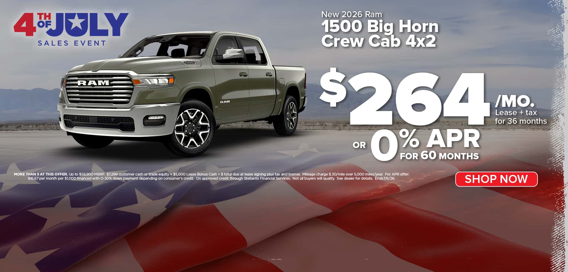 Now lease a new Ram for just $264/mo. or choose 0% APR!