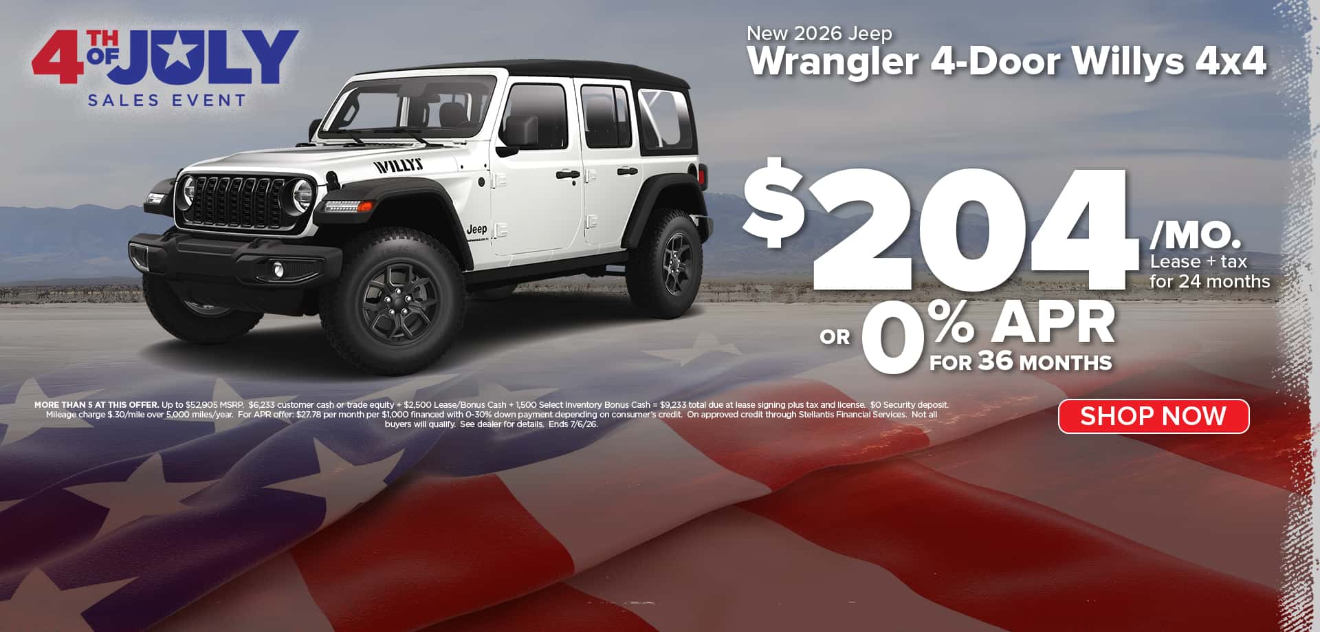 Lease a new Wrangler for $204/mo.