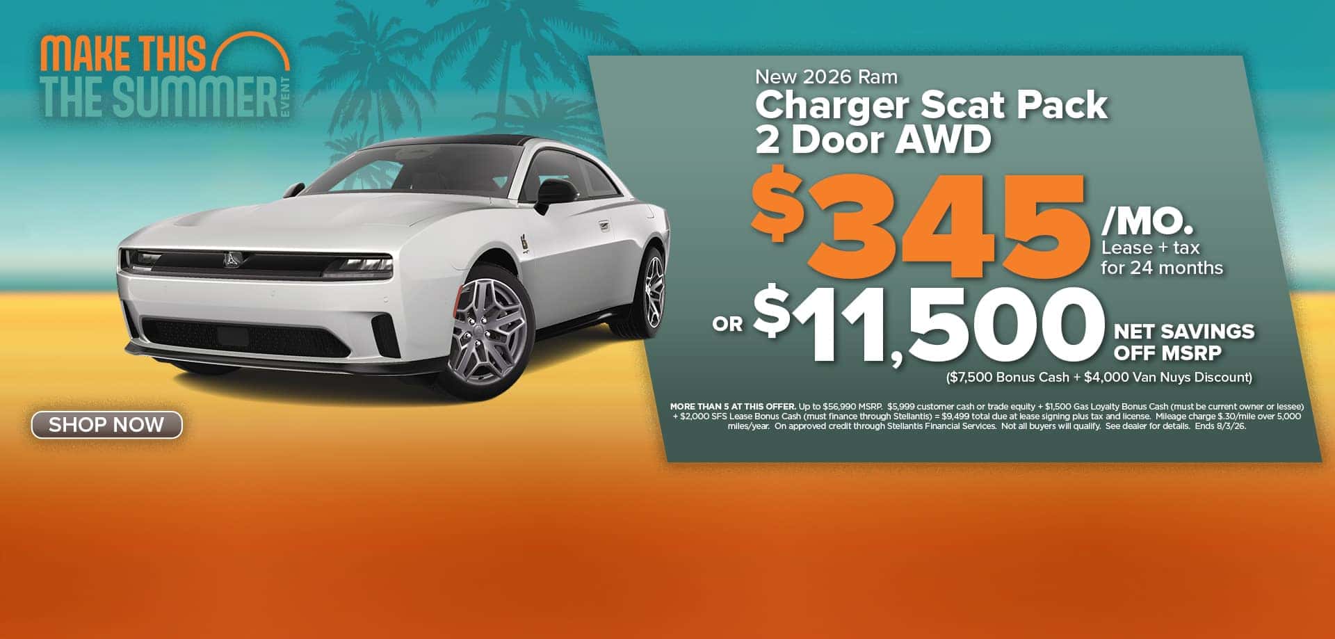 Now lease a new Charger for just $345/mo. or take $11,500 off MSRP