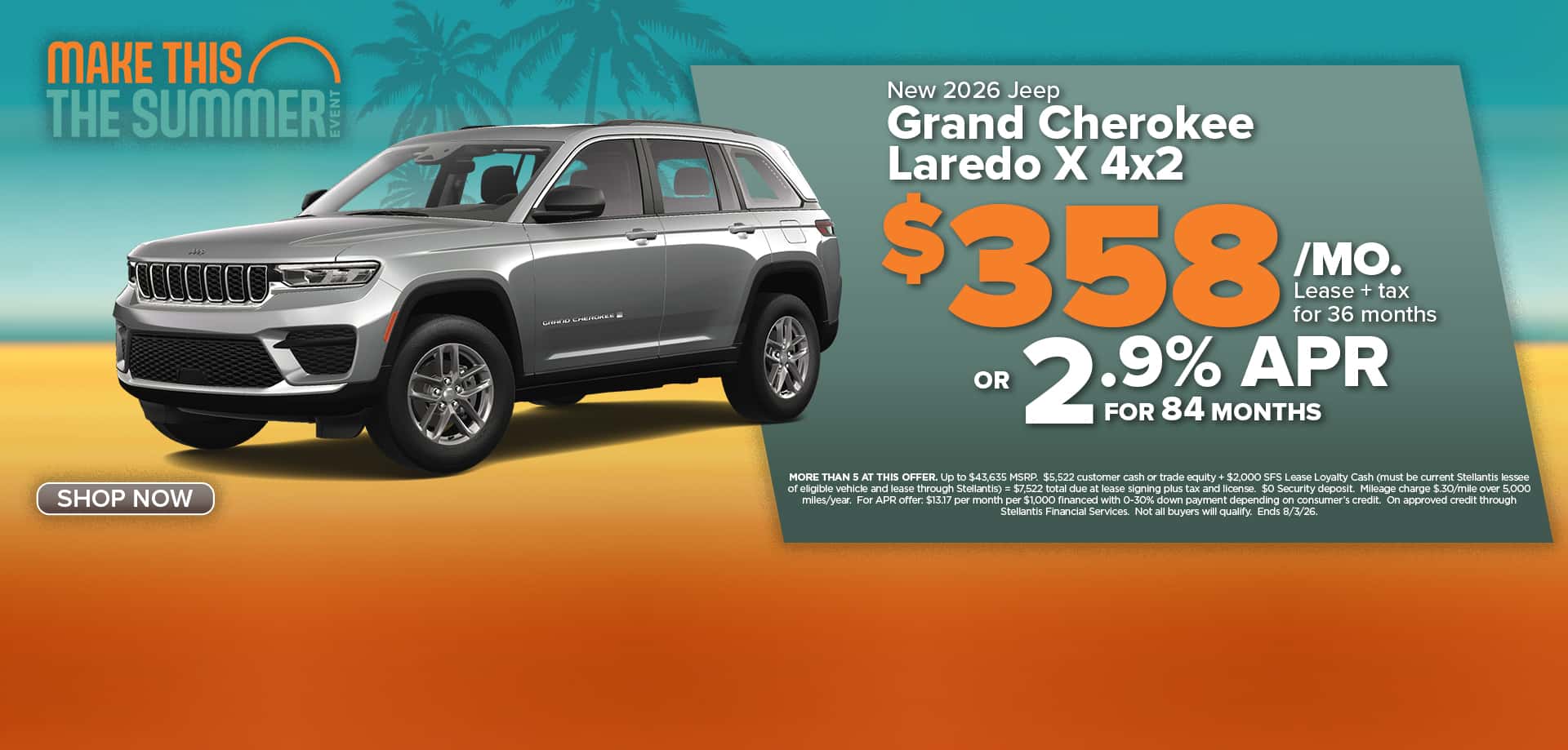 Now lease a new Grand Cherokee for just $358/mo. or choose low 2.9% APR