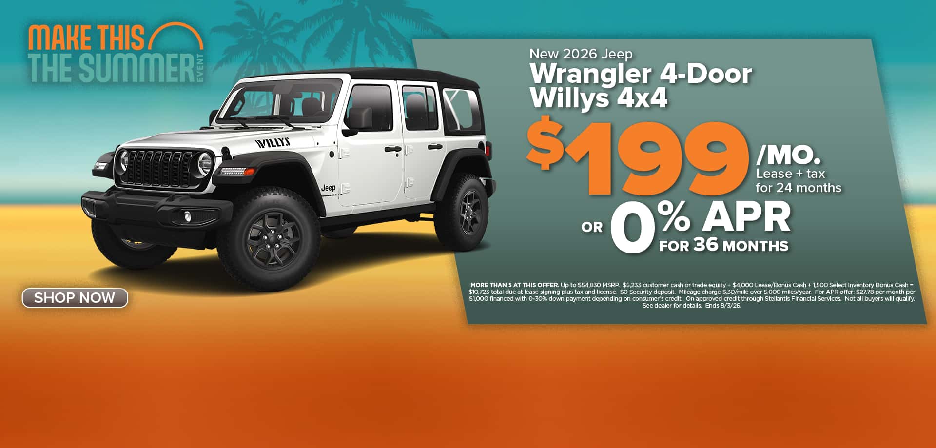 Now lease a new Wrangler for just $199/mo. or choose 0% APR