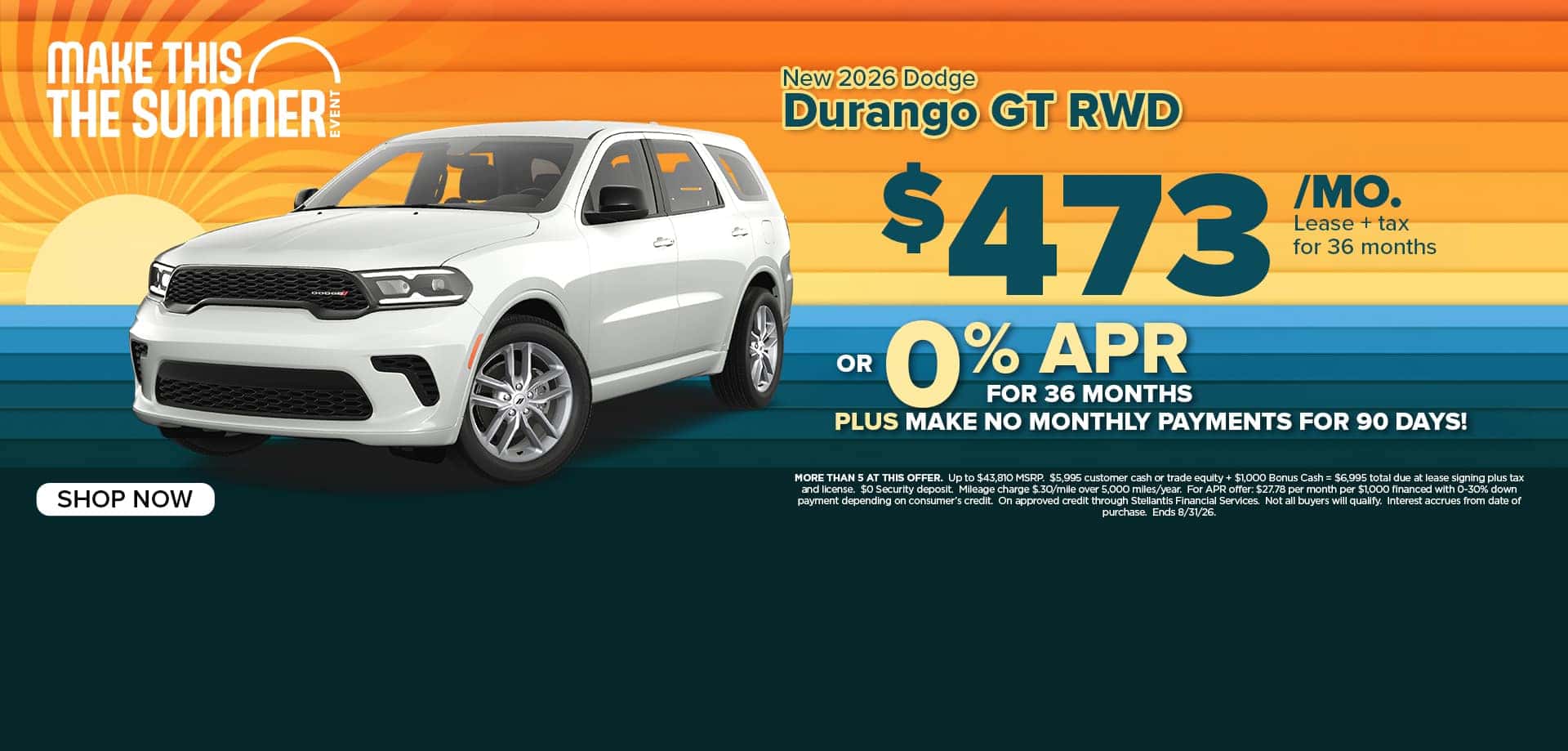 Now lease a new Dodge Durango or choose 0% Apr.