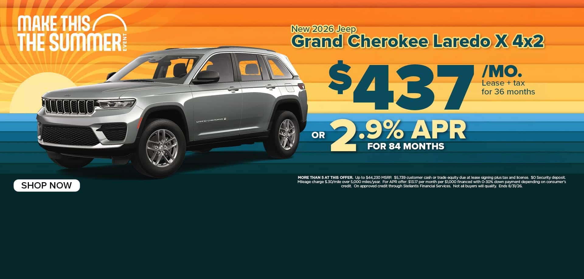 Now lease a new Grand Cherokee for just $437/mo. or choose 2.9% Apr for 84 months!