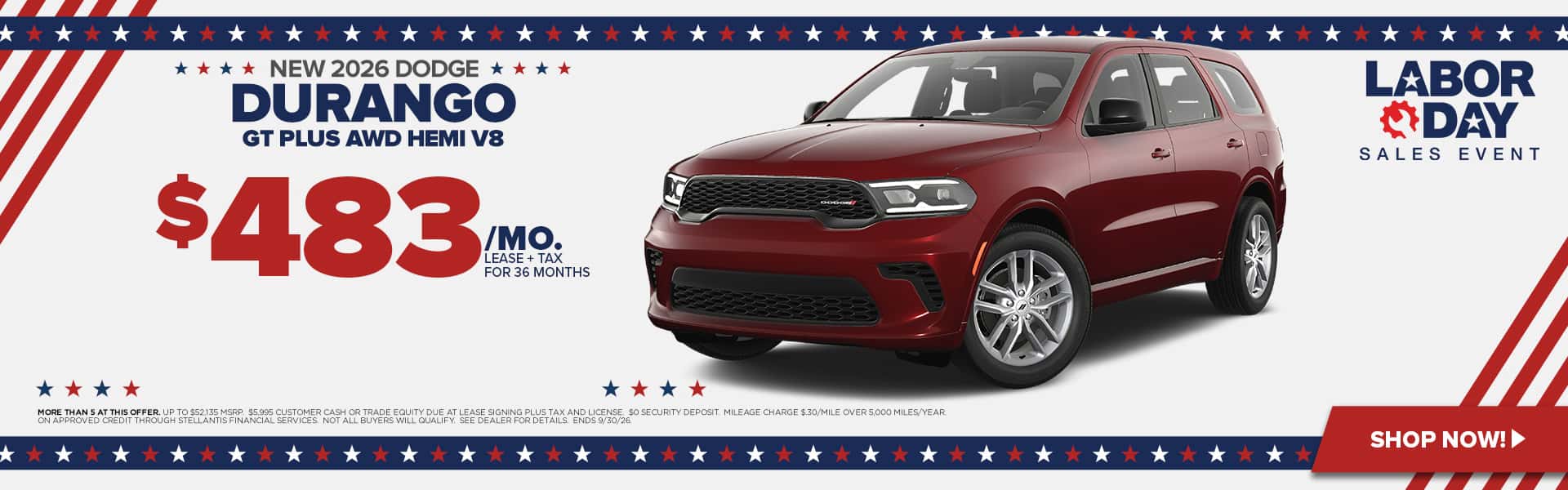 Now lease a new Durango for just $483/mo.