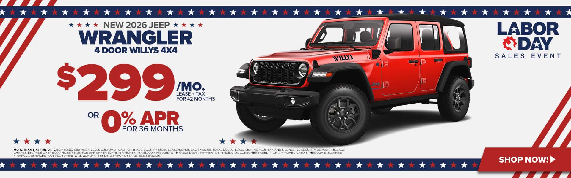 Now lease a new Wrangler for just $299/mo.