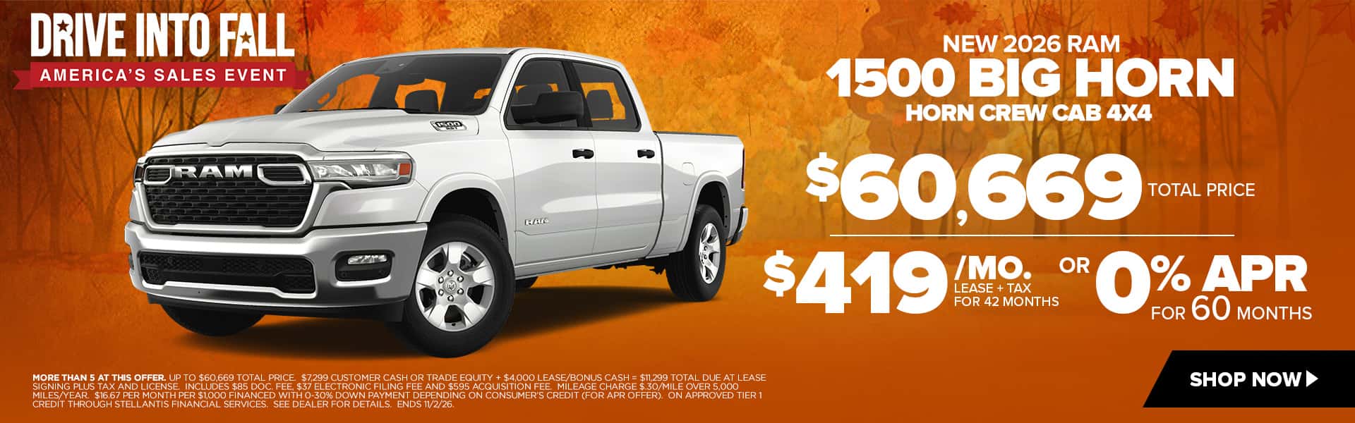 Now lease a new Ram 1500 for just $419/mo. or choose 0% APR