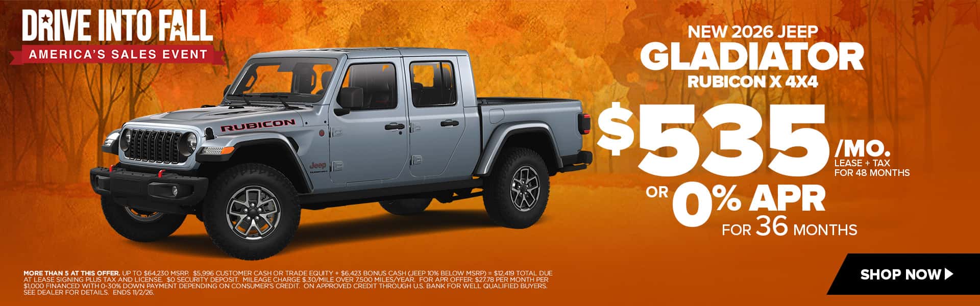 Now lease a new Gladiator for just $535/mo. or choose 0% APR