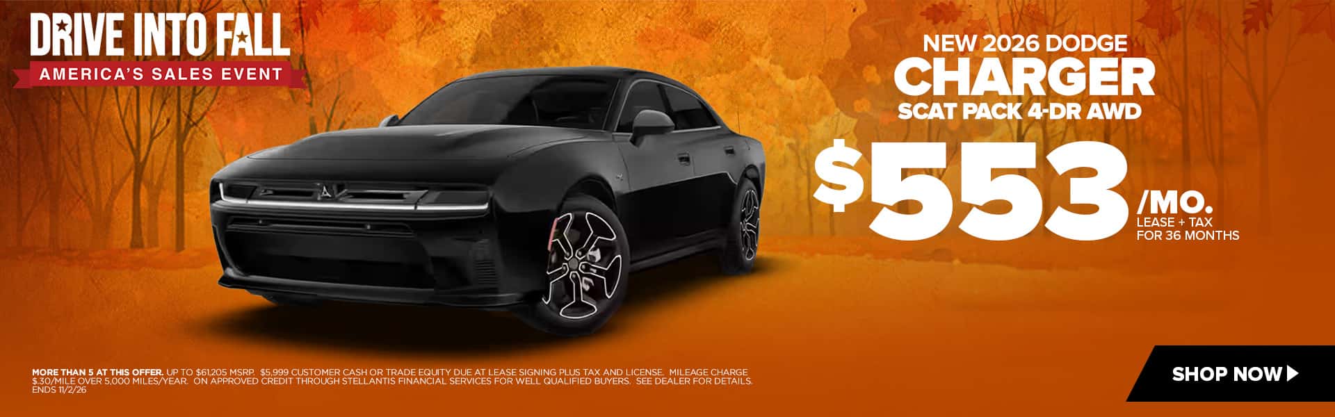 Now lease a new Dodge Charger for just $553/mo.