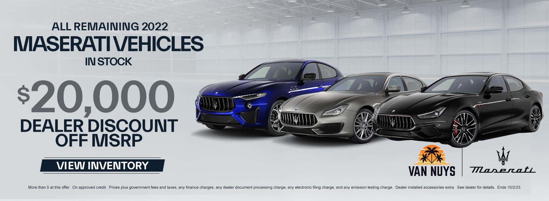 All Remaining New 2022 Maserati Vehicles $20,000 Dealer Discount Off MSRP