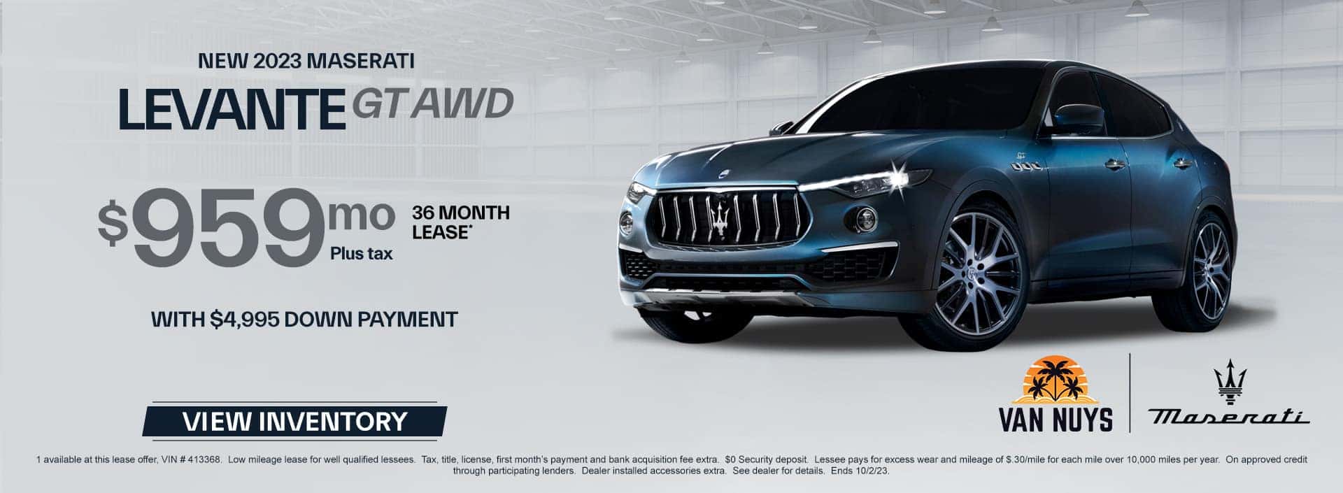 2023 Maserati Levante GT RWD $975/mo lease + tax for 36 months w/ $4,995 down