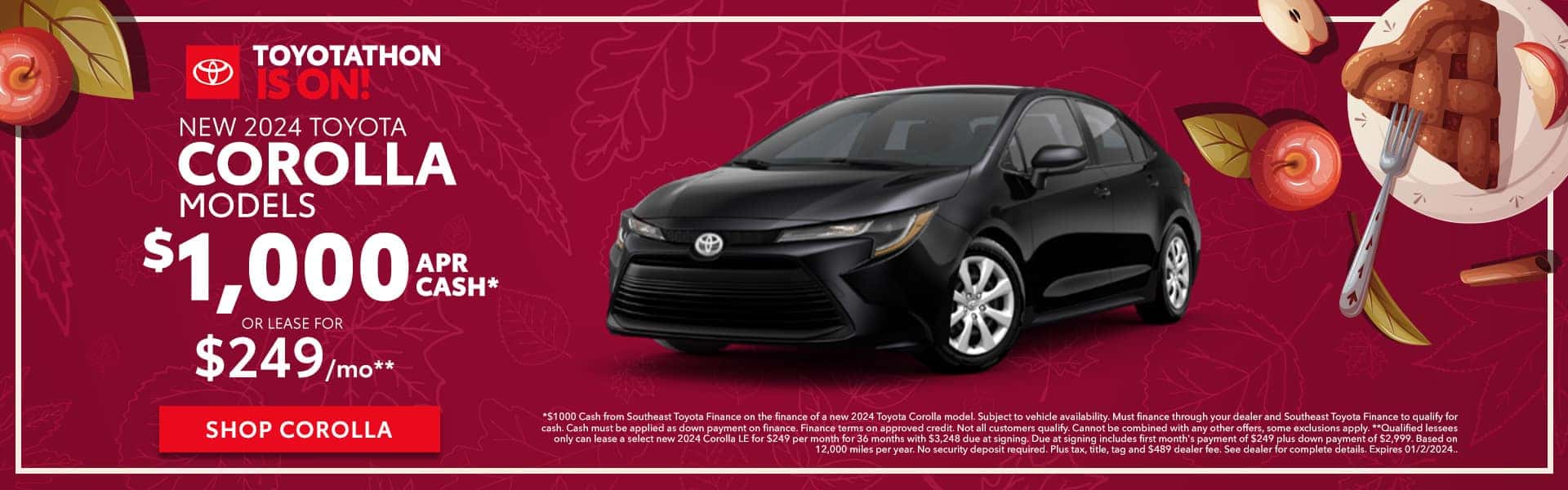 New 2024 Toyota Corolla $1000 APR Cash or Lease for $249/mo