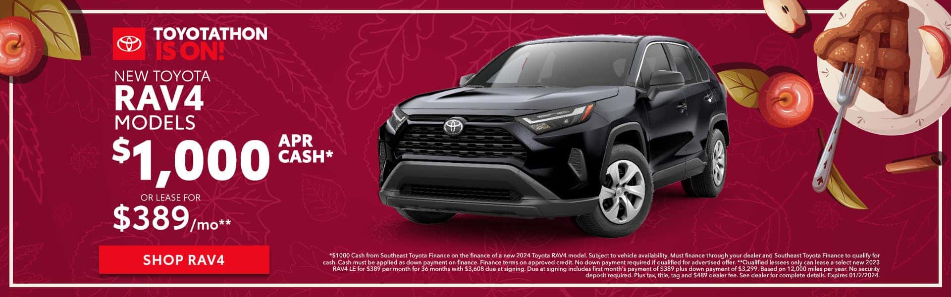 New Toyota RAV4 $1000 APR Cash or Lease For $389/mo