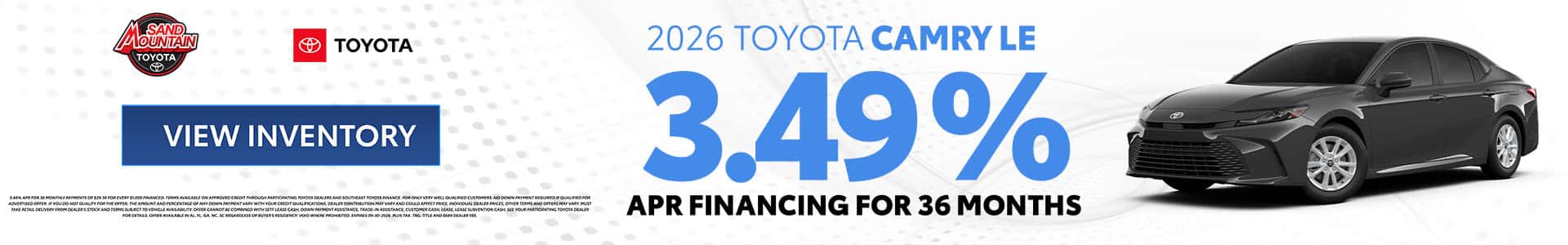 2026 Camry 3.49% APR for 36 months
